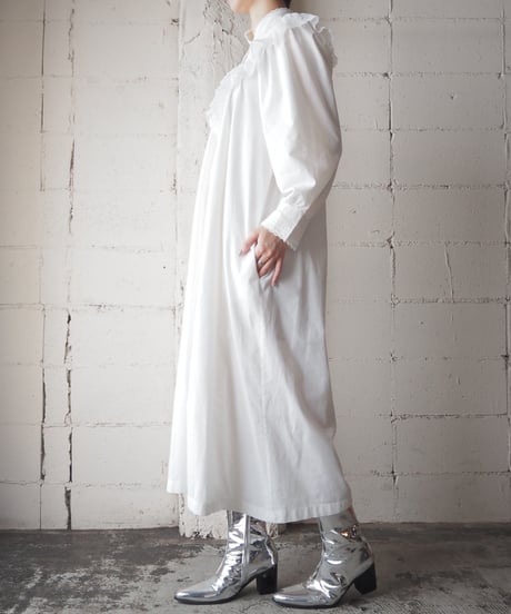 EURO Stand Collar Frill Shirt Dress WH