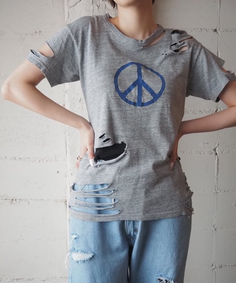 ~80's Peace Mark Crashed Tee GRY