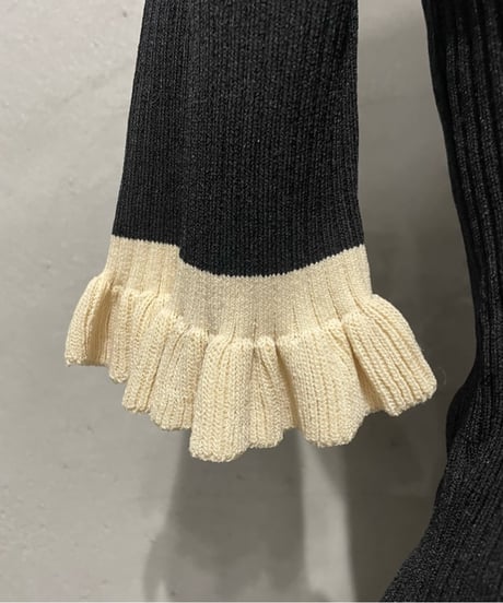 Bicolor S/S Frill Polo Rib Knit BKIV