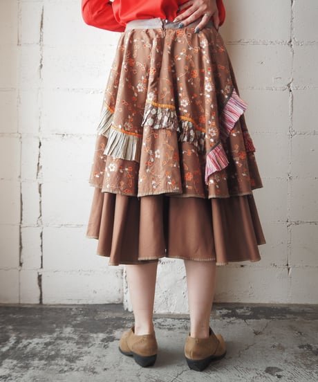 KENZO Flower Embroidery Tiered Skirt BR