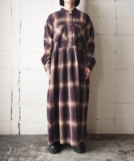 Band Collar Check Dress BUR