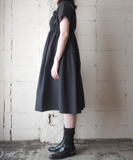 Gather Nylon Docking Tee Dress BK