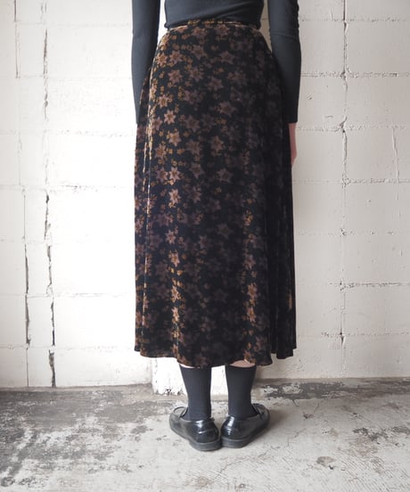 Flower Print Velvet Skirt BK BR