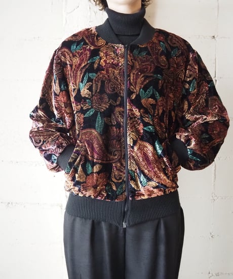 Botanical Pattern Velour Zipup Jacket BKPI