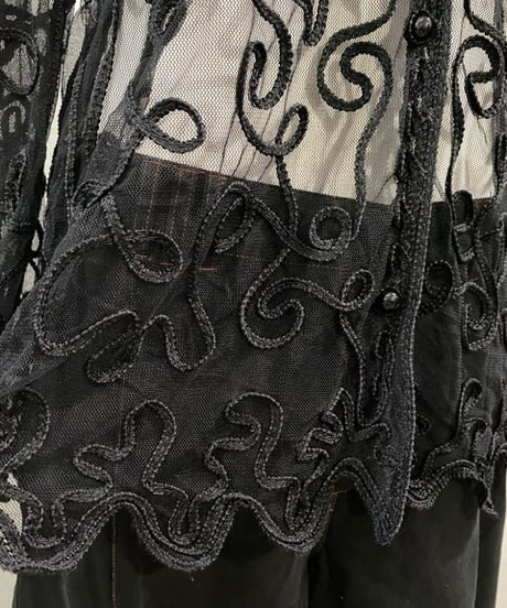 Tape Embroidery Sheer Cardigan BK