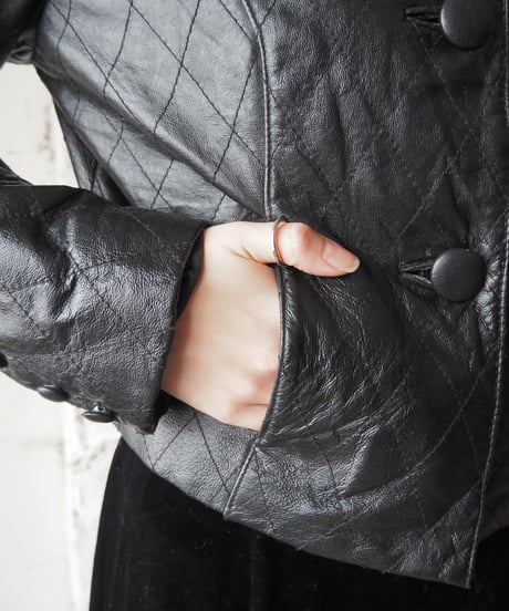 Big Collar Stitch Leather Jacket BK
