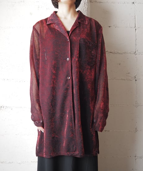 Lame × Sheer Open Collar Shirt RE