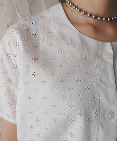 1960's Flower Cutwork Sort Sleeve Blouse WH