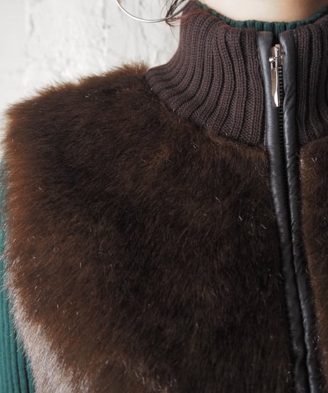 Rib Knit × Fur Vest BR