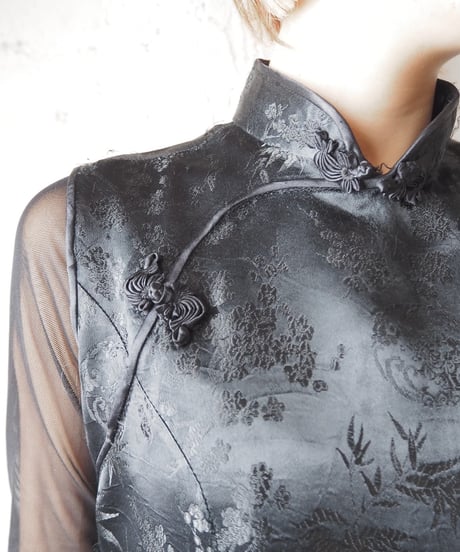Shadow Pattern Sleeveless China Dress BK