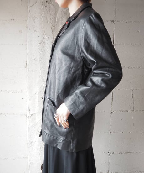 Open Collar Leather Jacket BK