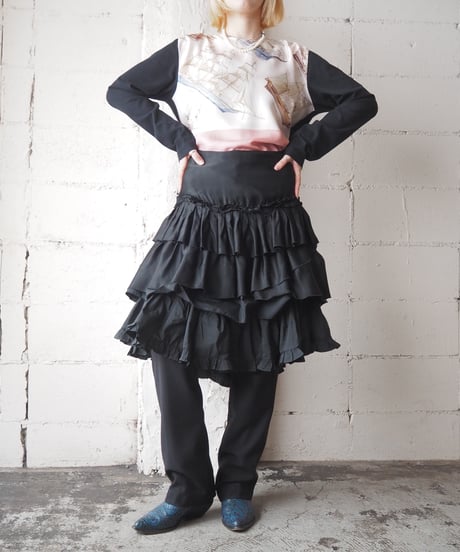 Satin Volume Tiered Skirt BK