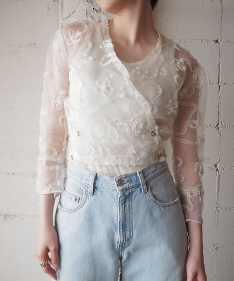 Ribbon Embroidery Sheer Jacket WH