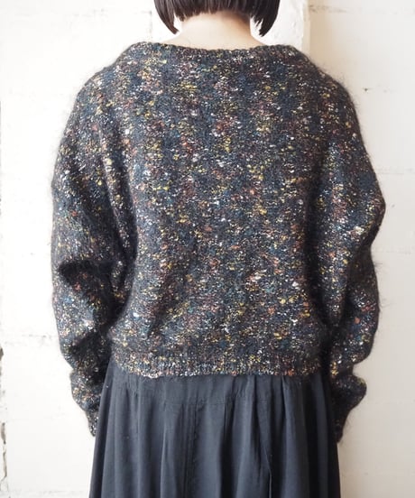 Mix Color Collarless Knit Cardigan BKGN