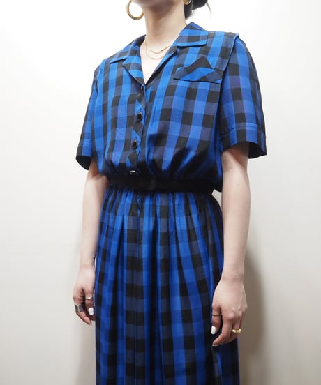 Open Collar Check Dress BLBK