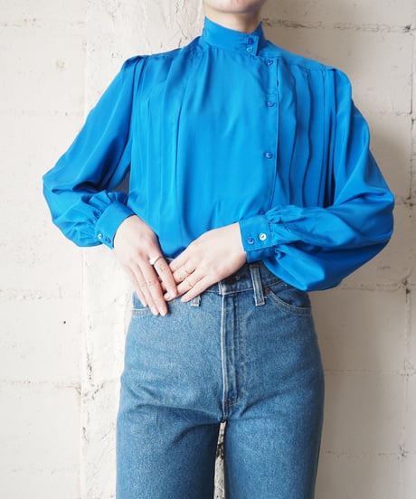 Stand Collar Pleated Blouse BL