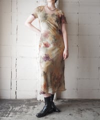 Made in USA Crinkled Floral Long Dress YE GN RE