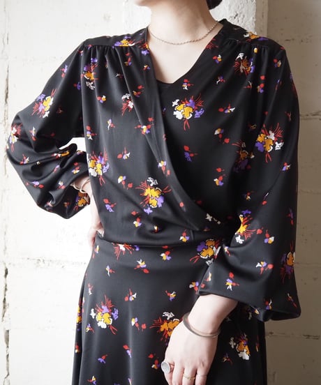 1970's Cachecouer Flower Pattern Dress BK