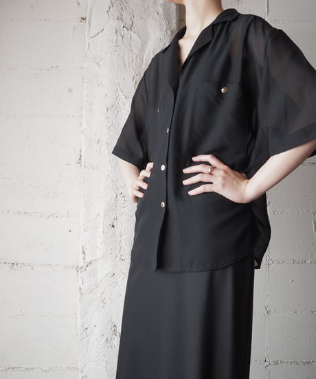 Open Callar Seethrough Shirt BK