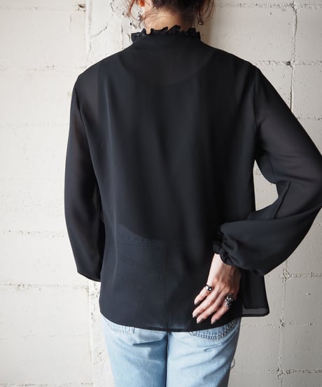 Frill Collar Sheer Blouse BK