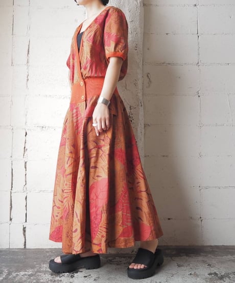 Leaf Pattern Wrap Design Dress RE