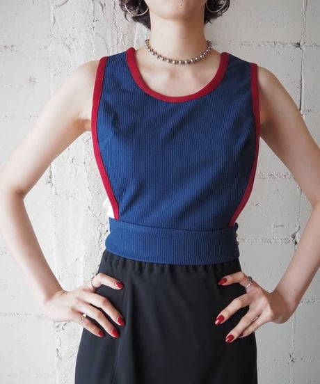 Side Button Bicolor Rib Vest NV BL