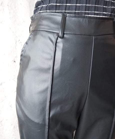 Fake Leather Center Press Pants BK