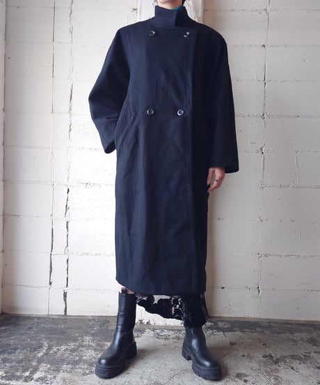 Double Breasted Design Wool Coat BK