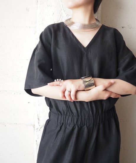 Short Sleeve Linen Jumpsuits BK