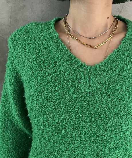 1970's Vneck Hem Rib Knit GN