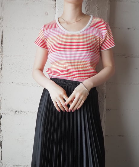 Colorful Border Knit T-Shirt REPIOR