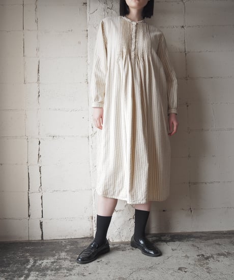 L.L.Bean　Pleated Bosom Pattern Shirt Dress IVBL
