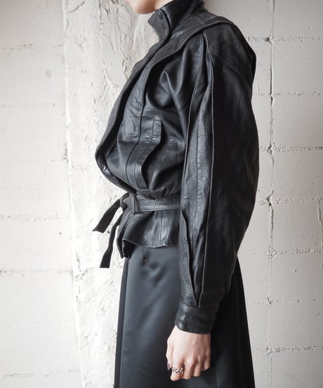 Design Sleeve Stand Collas Leather Jacket BK