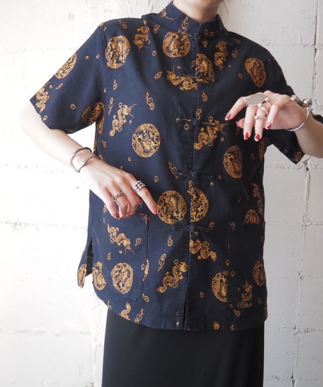 Dragon Pattern China Shirt BKOR