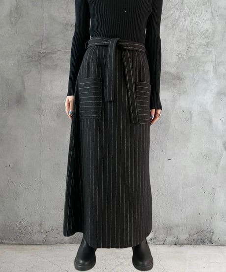 Stripe Wool A Line Skirt GRWH