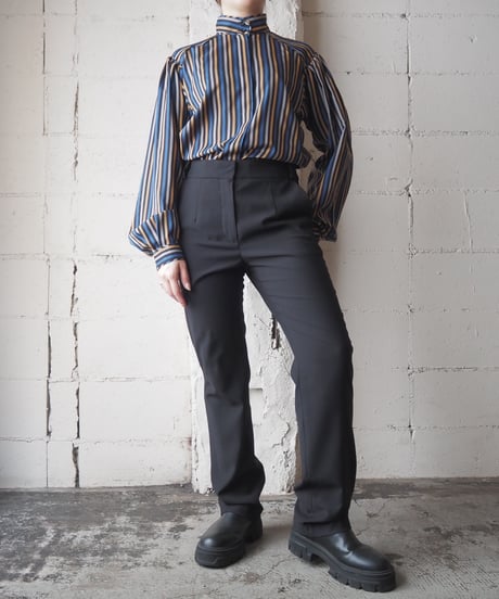 Stand Collar Stripe Blouse BLYEBK