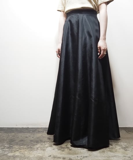 Satin Flared Long Skirt BK