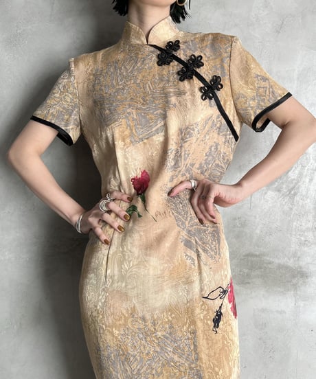 Flower Design Side Slit China Dress BERE