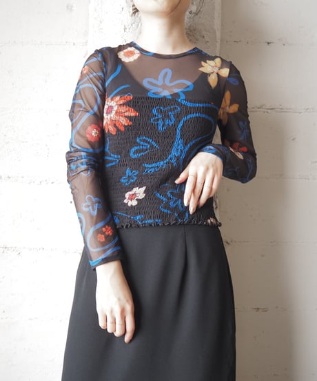 Desigual Shirring Waist Print Sheer Cutsewn BKBL