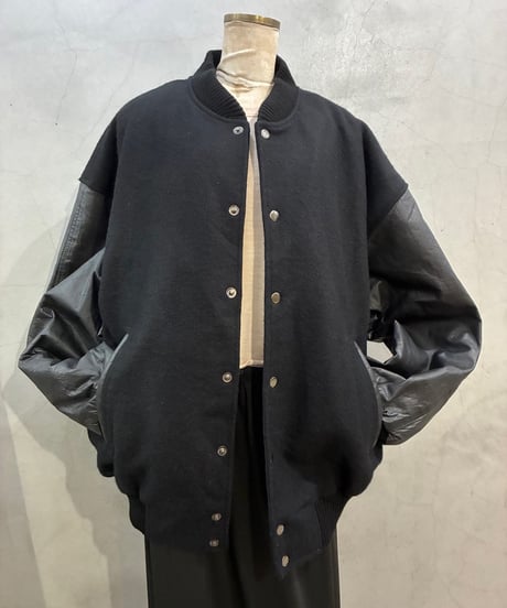 Leather Sleeve Snap Blouson BK