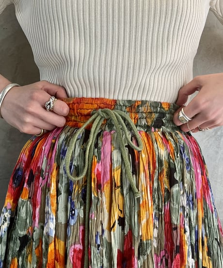 Indian Flower Pattern Flared Skirt KABK