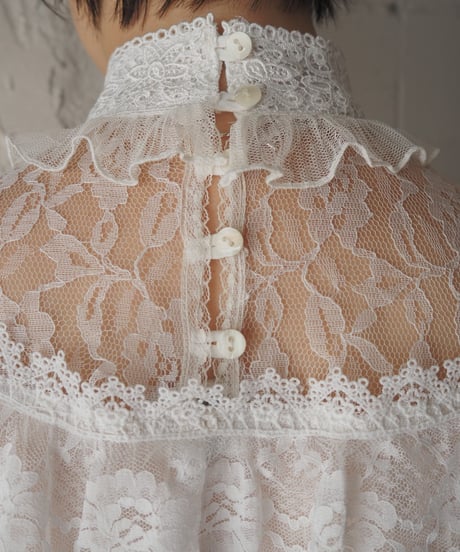 GUNNE SAX Lace Yoke Stand Collar Blouse WH