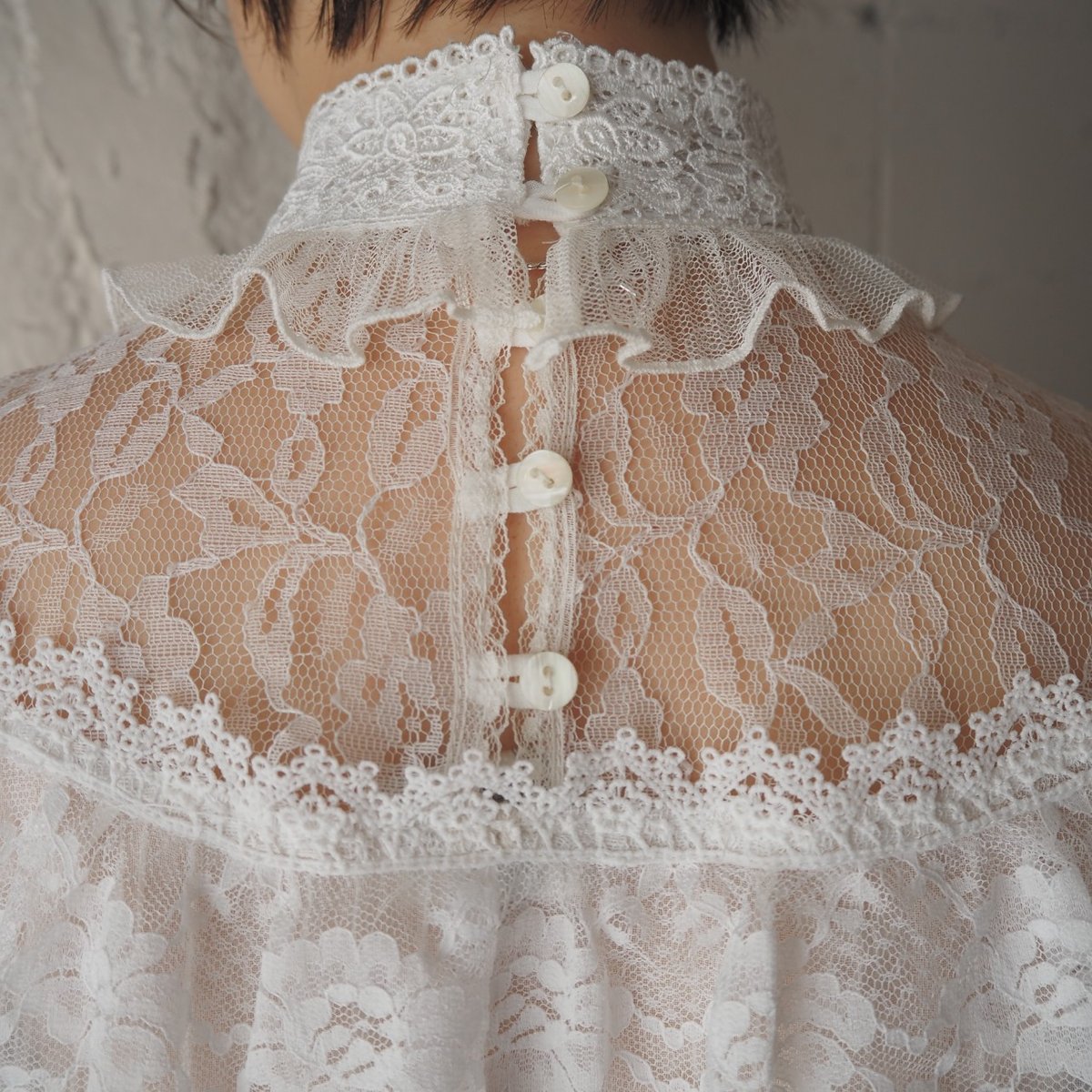 ガニーサックス　ブラウス　半袖　13 GUNNE SAX Lace Yoke Stand Collar Blouse WH | Orfeo