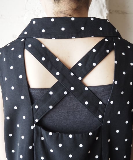 1980's Back Cross Dot N/S Dress NVY