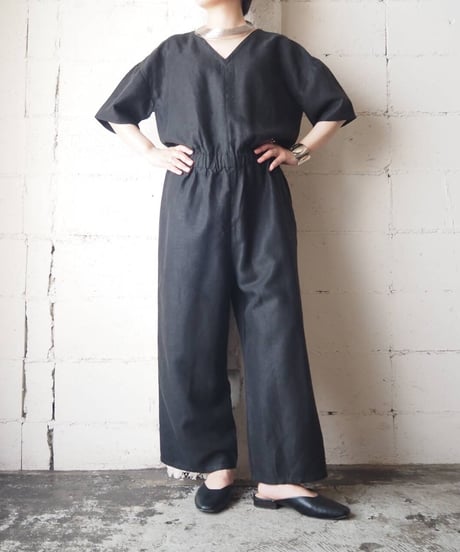 Short Sleeve Linen Jumpsuits BK