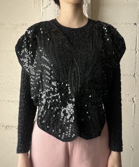 French Sleeve Sequin Tops BK