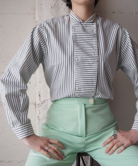 1970's France Double Breasted Stripe Shirt WHBK