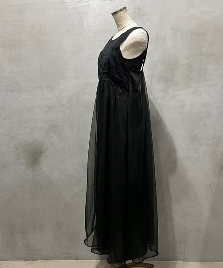 Sheer×Lace N/S Volume Dress BK