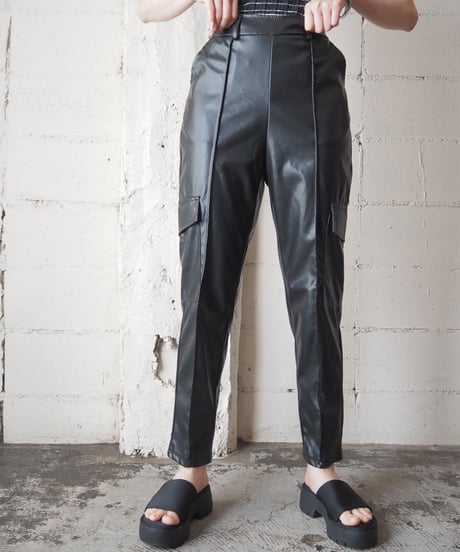 Fake Leather Center Press Pants BK