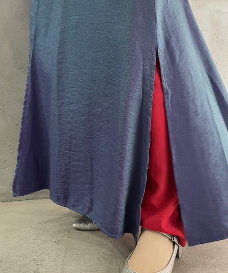 Aurora Color  Hem Slit Design Dress PUR